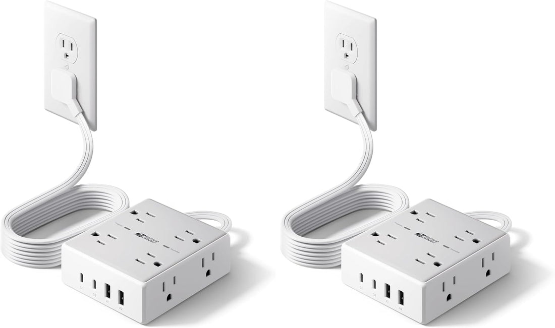 SUPERDANNY Extension Cord,Flat Plug Surge Protector Power Strip,10Ft